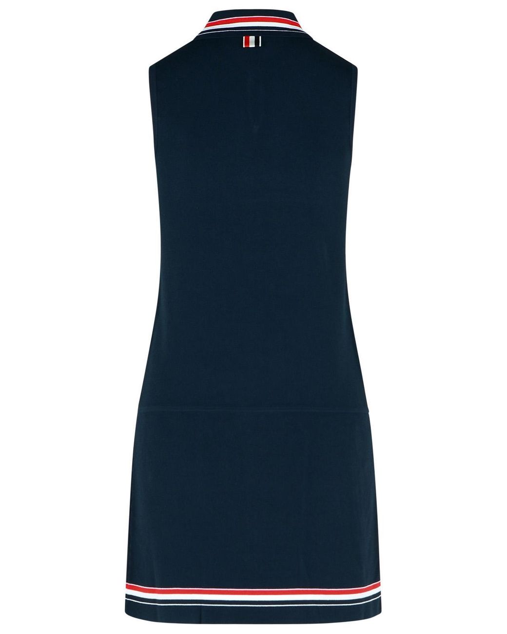 Thom Browne Blue Sleeveless Polo Collar Short Dress With Keyhole Detail
