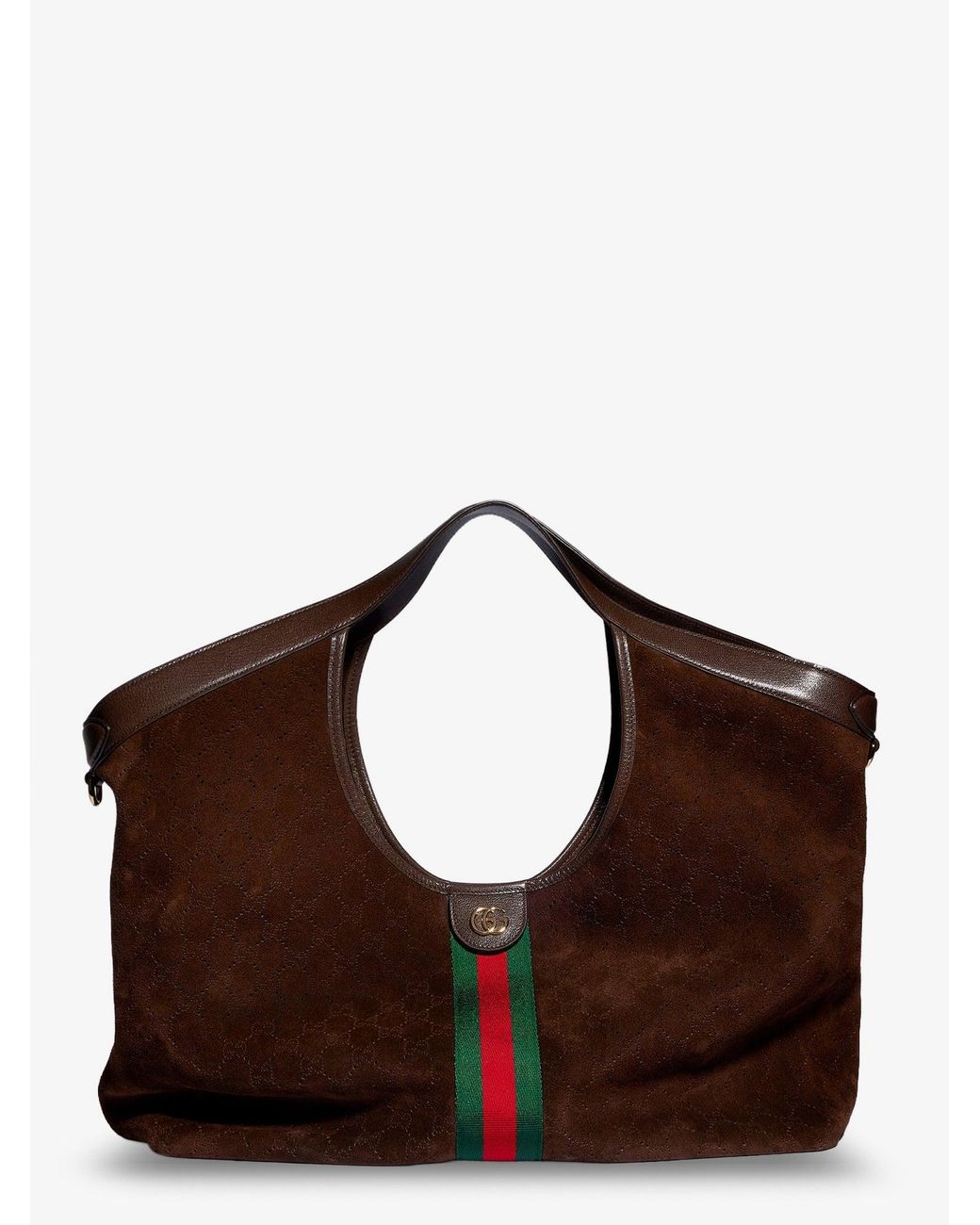 Gucci Brown Giglio Perforated Suede Shopping Bag
