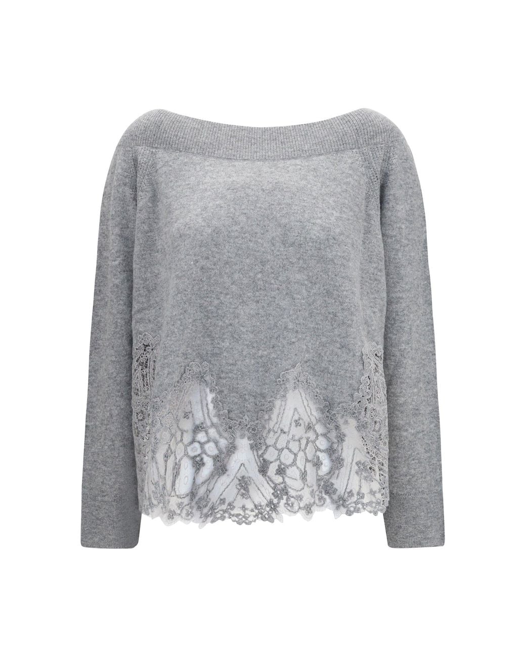 Ermanno Scervino Gray Boat Neck Lace Sweater