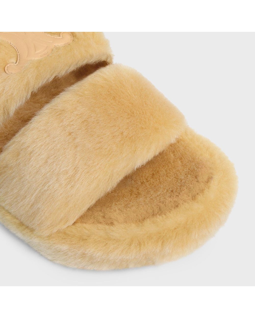 Céline Metallic Triomphe Shearling Slides