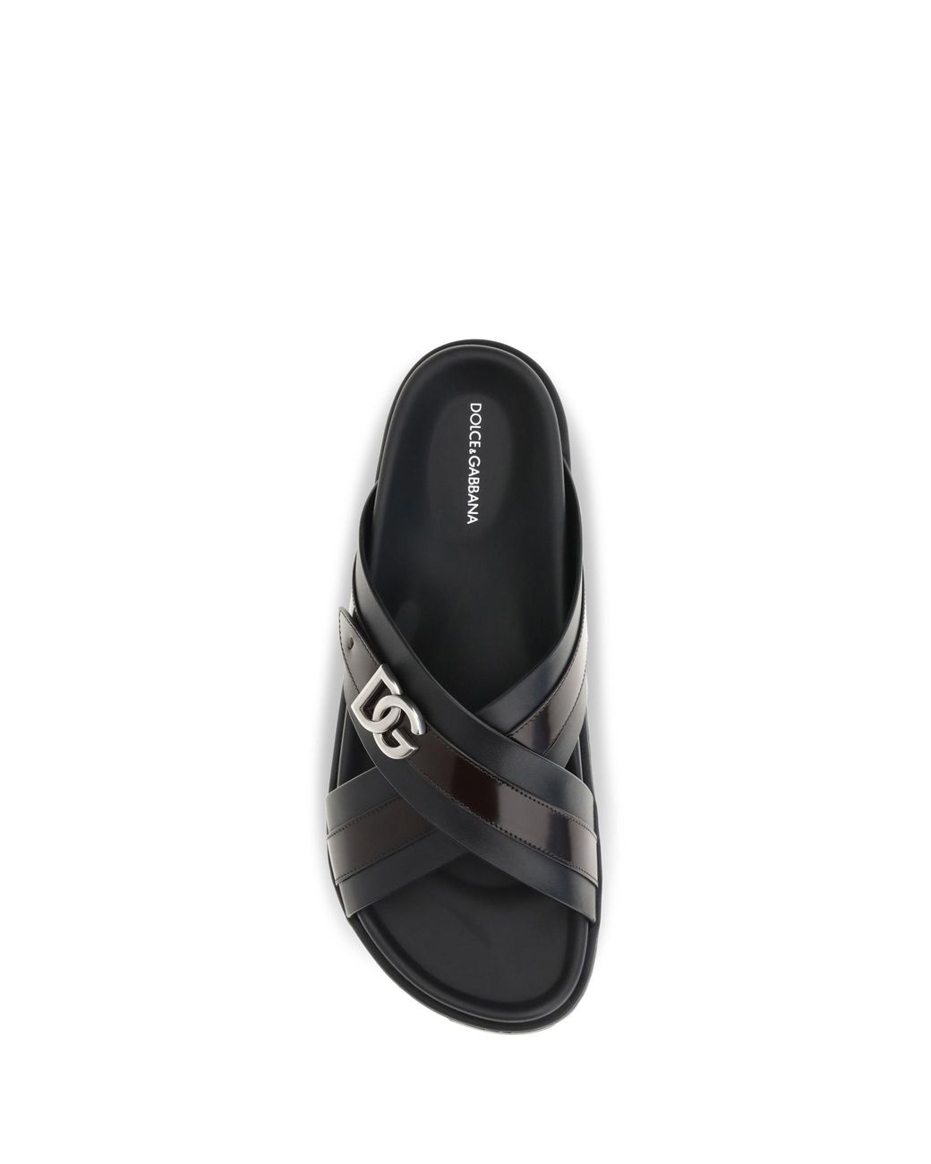 Dolce & Gabbana Black Dolce & Gabbana Smooth Calf Leather Slide Sandals Nero for men