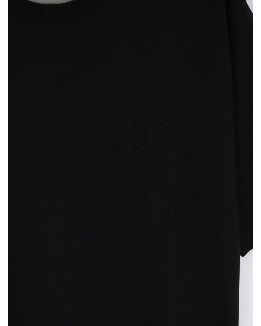 Dolce & Gabbana Black Cotton T-Shirt With Embossed Dg Logo for men