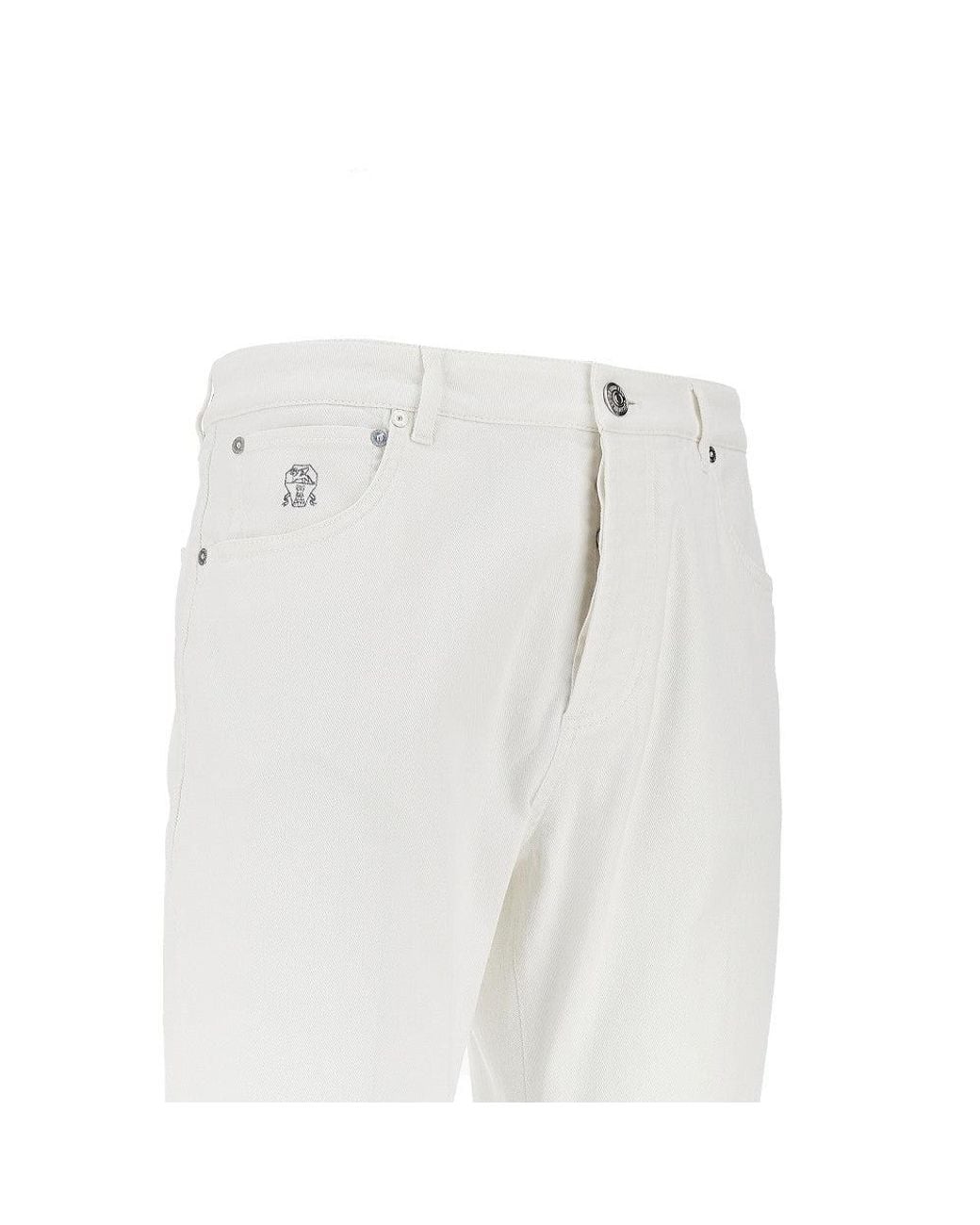 Brunello Cucinelli White Garment-Dyed Comfort Denim Pants for men
