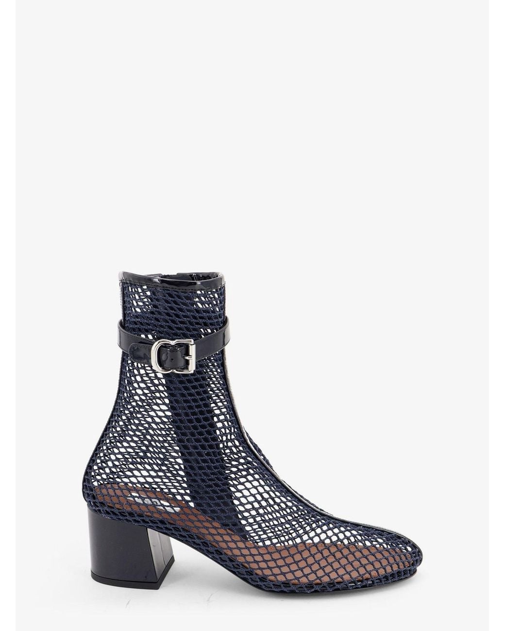 Alaïa Blue Fishnet 55 Mesh And Patent Leather Boots