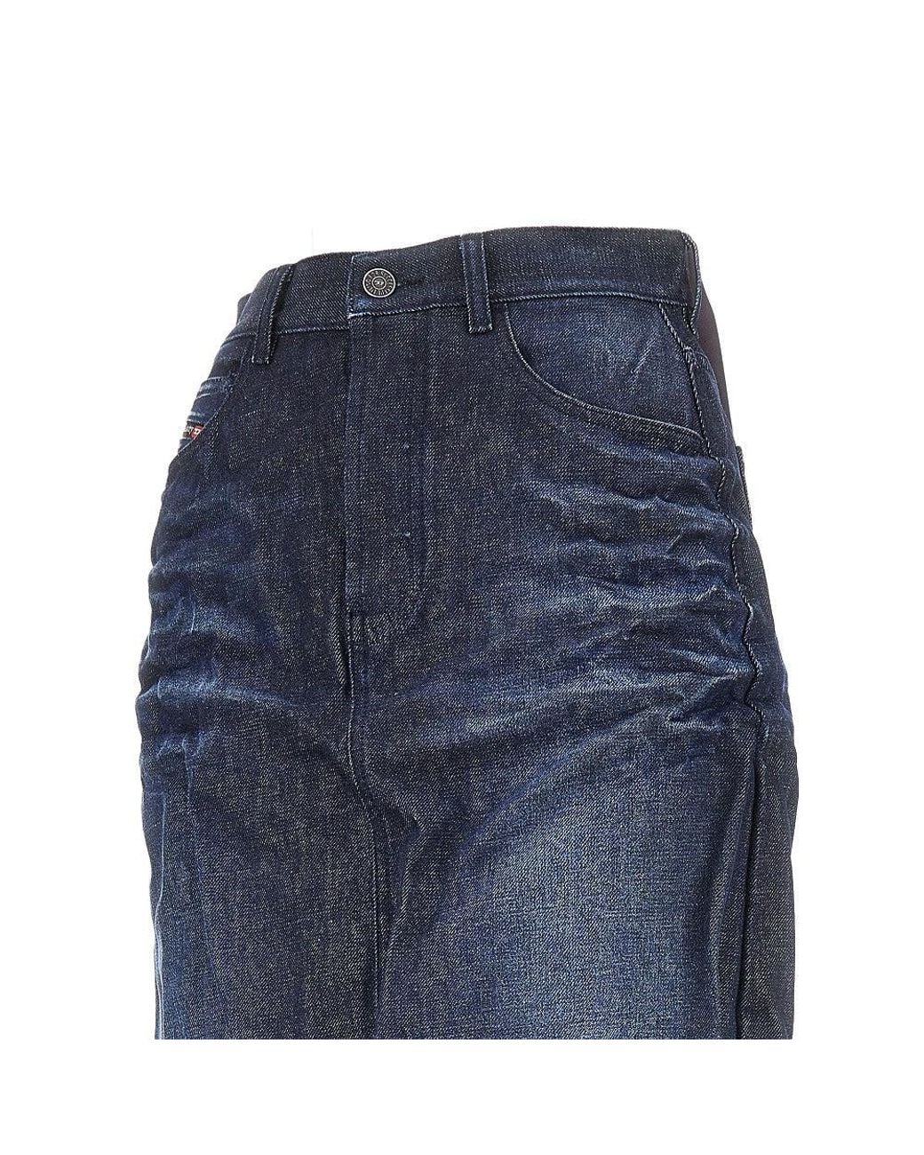 DIESEL Blue Creased Denim Midi Skirt