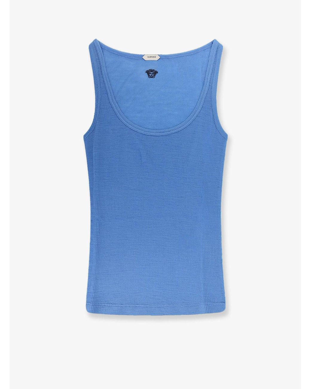 Versace Blue Virgin Wool Tank Tops