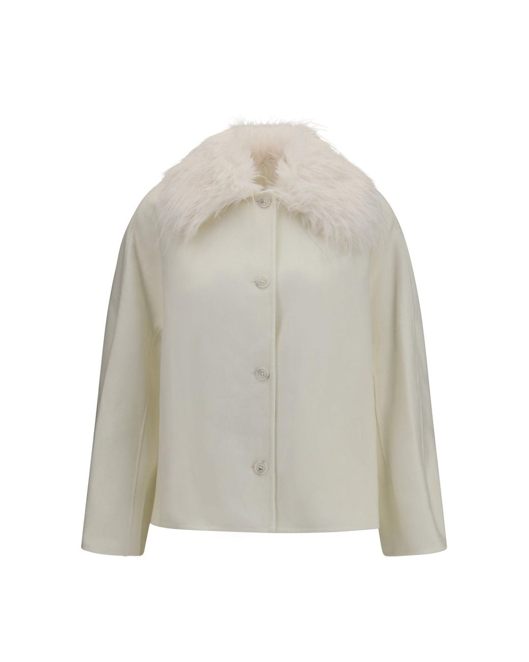Loulou de Saison White Rafe Jacket Faux-Fur Collar Ivory
