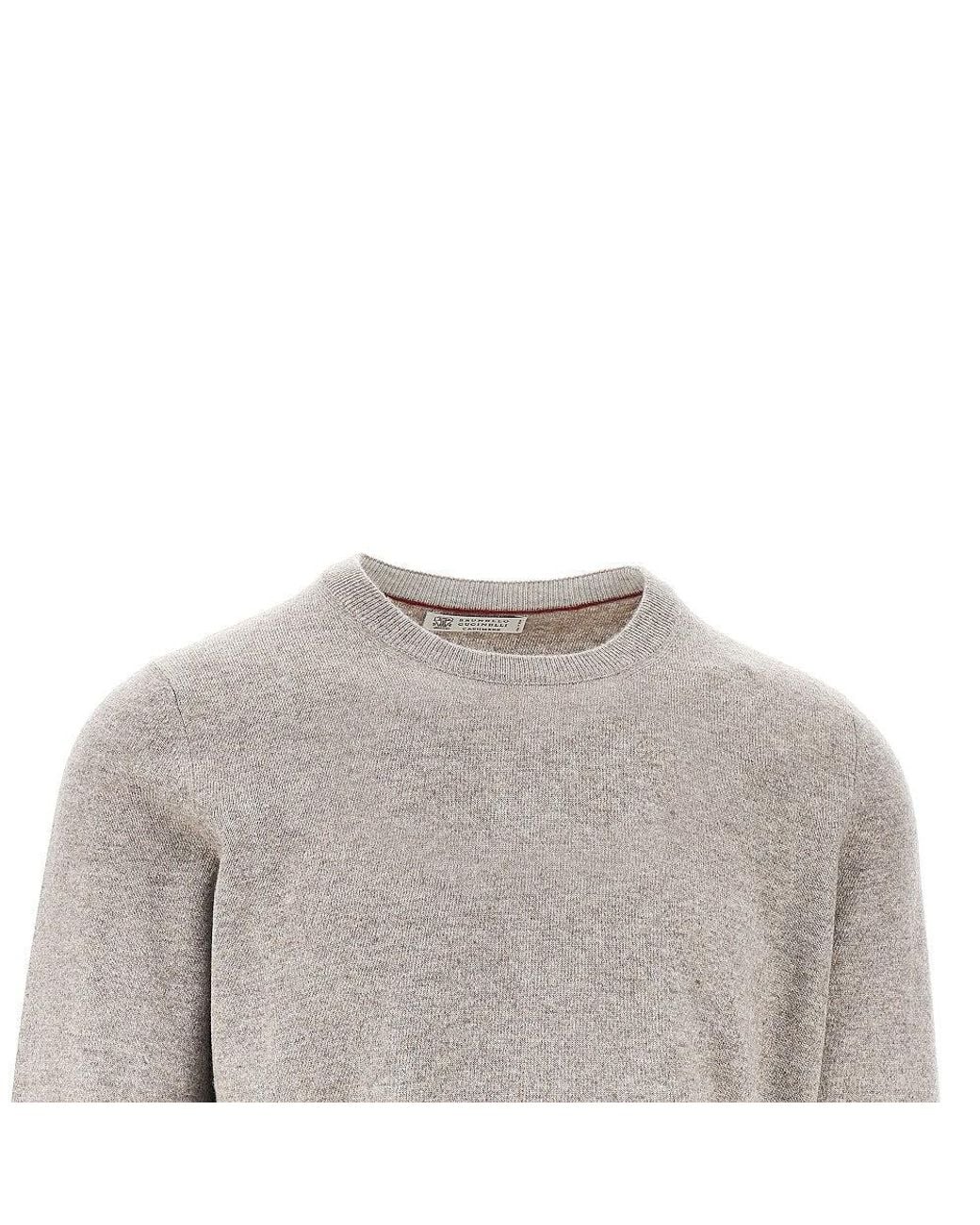 Brunello Cucinelli Gray Cashmere Crewneck Sweater for men
