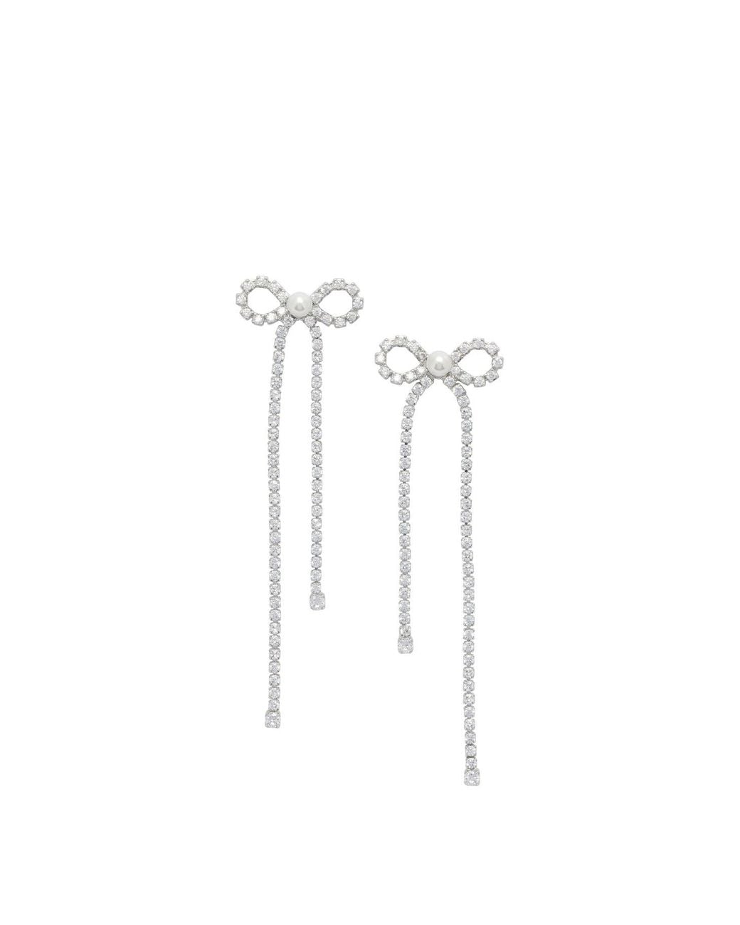 Self-Portrait White Bow Earrings With Crystals