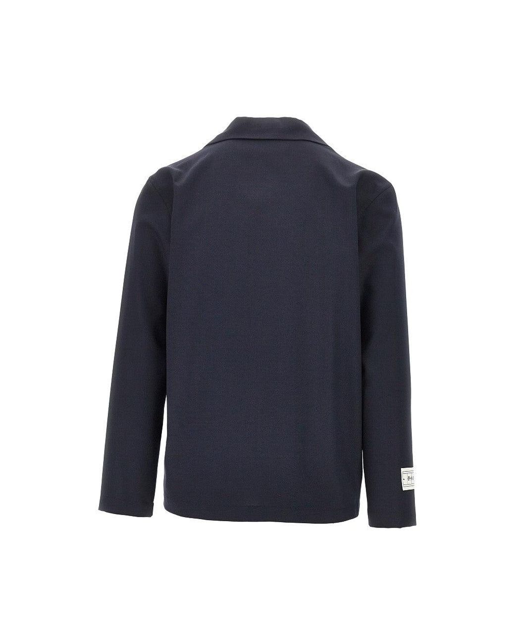 C.9.3 Blue Wool-Blend Shirt With Bowling Collar for men