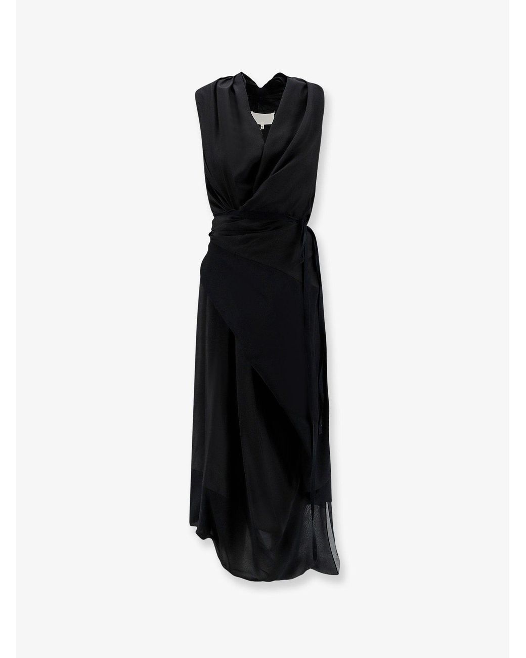 Maison Margiela Black Draped Wrap-Style Midi Dress