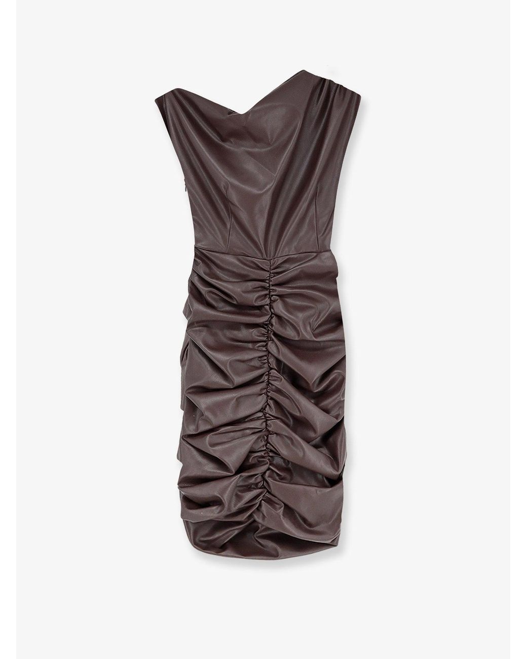 ACTUALEE Brown Short Faux Leather Dress