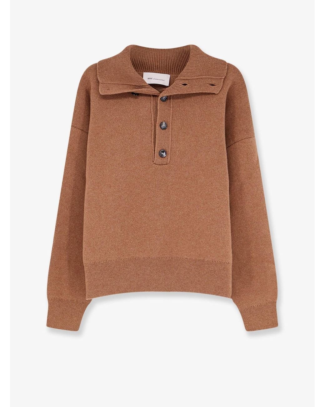 AMI Brown Wool Knit Cardigan for men