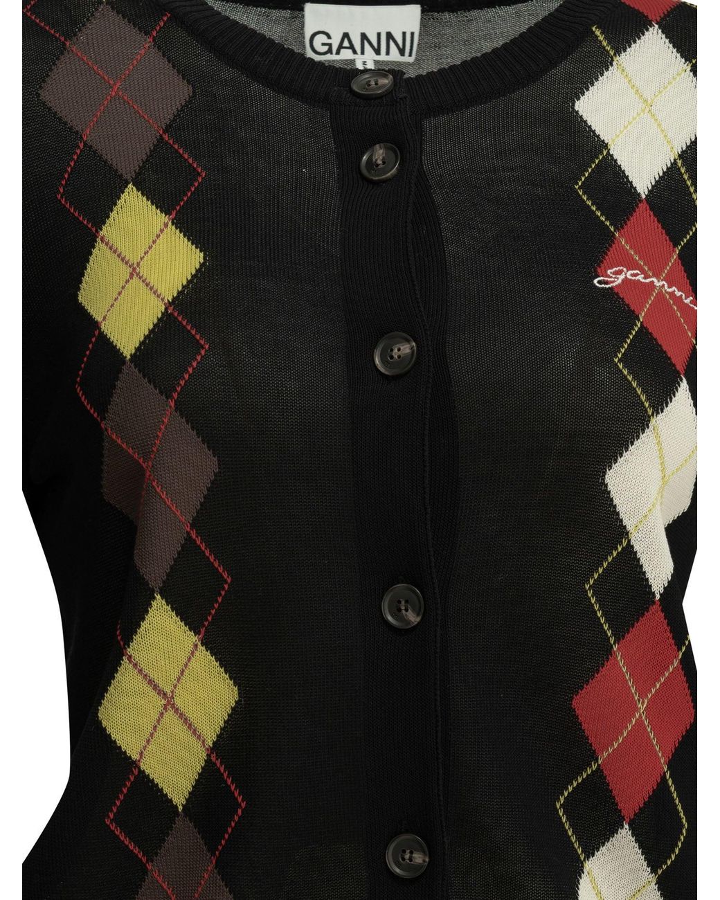 Ganni Black "Argyle" Cardigan