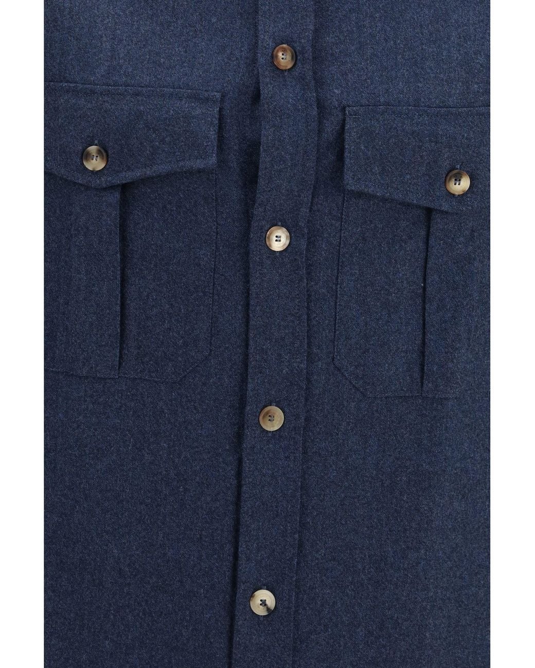 Brunello Cucinelli Blue Wool Shirt With Patch Pockets Denim for men