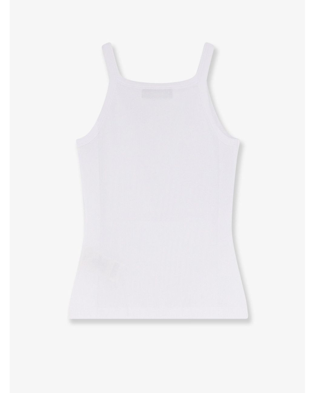 Fendi White Ribbed Cotton Tank Top