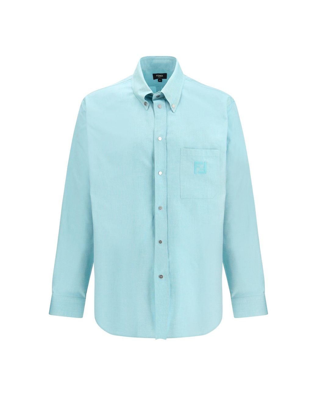 Fendi Blue Oxford Cotton Shirt for men