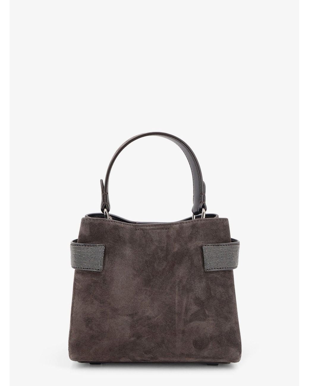 Brunello Cucinelli Brown Suede Crossbody Bag With Monili Detail