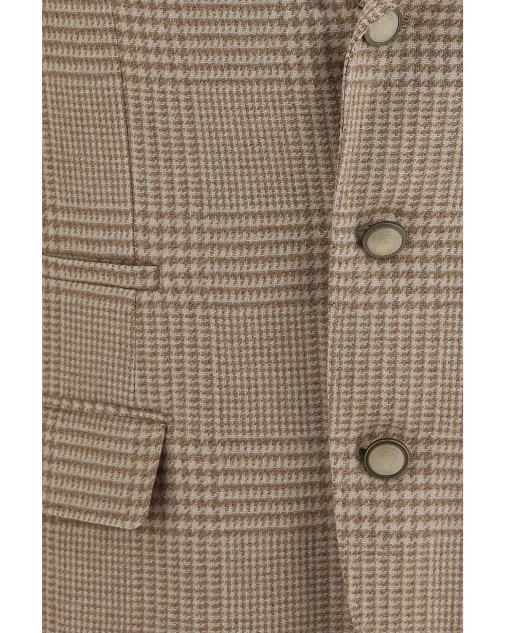 Brunello Cucinelli Brown Single Breasted Checked Blazer for men