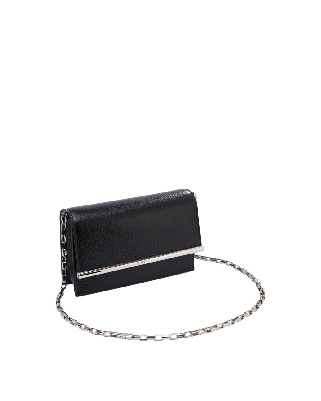 McQueen Black Leather Mini Cross-Bar Clutch