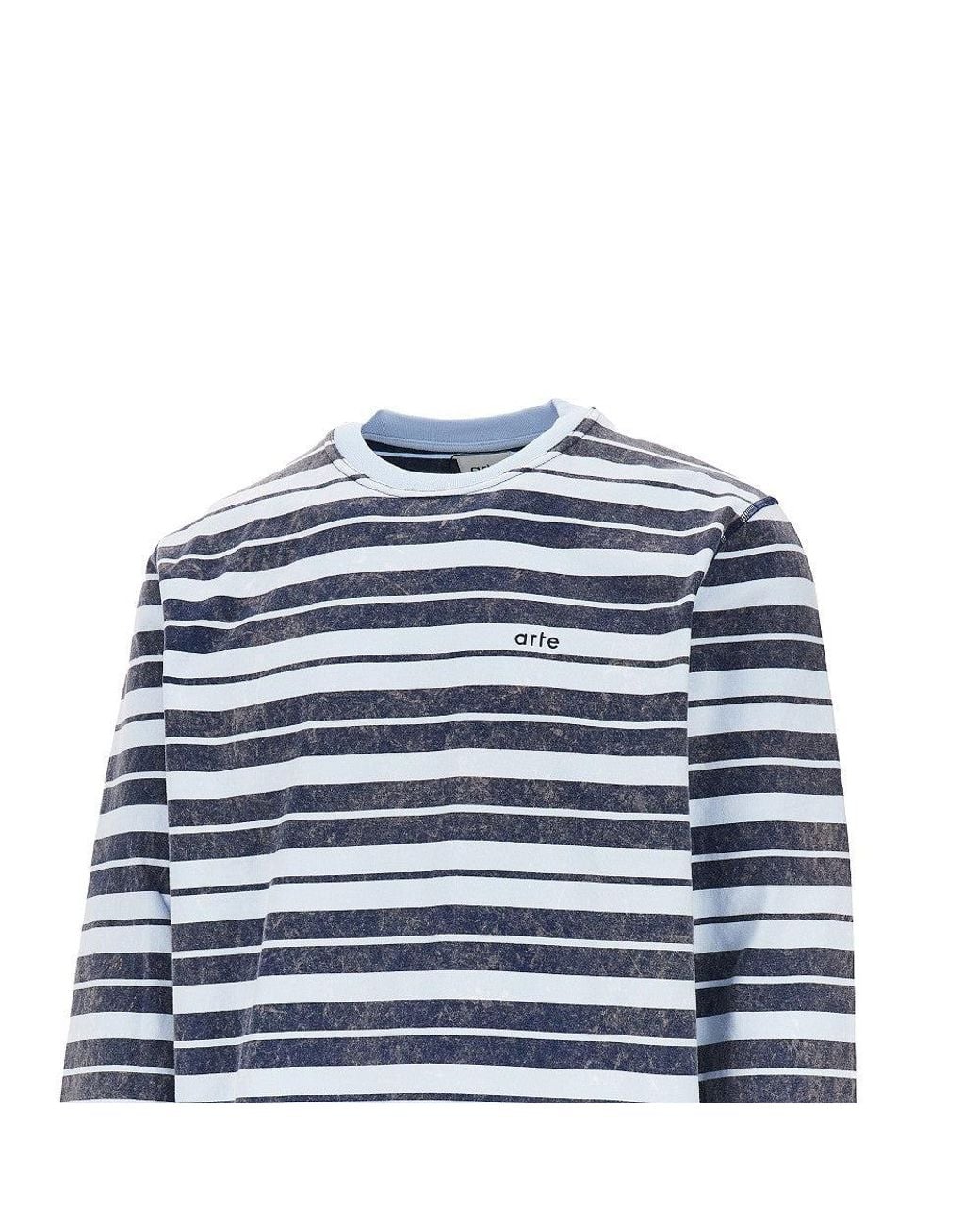 Arte' Blue Cotton T-Shirt With Striped Motif for men