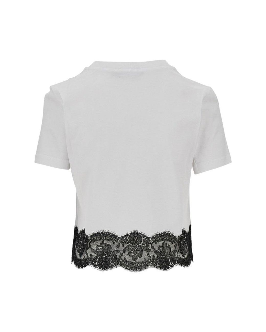 Dolce & Gabbana White Cropped T-Shirt With Lace Trimming