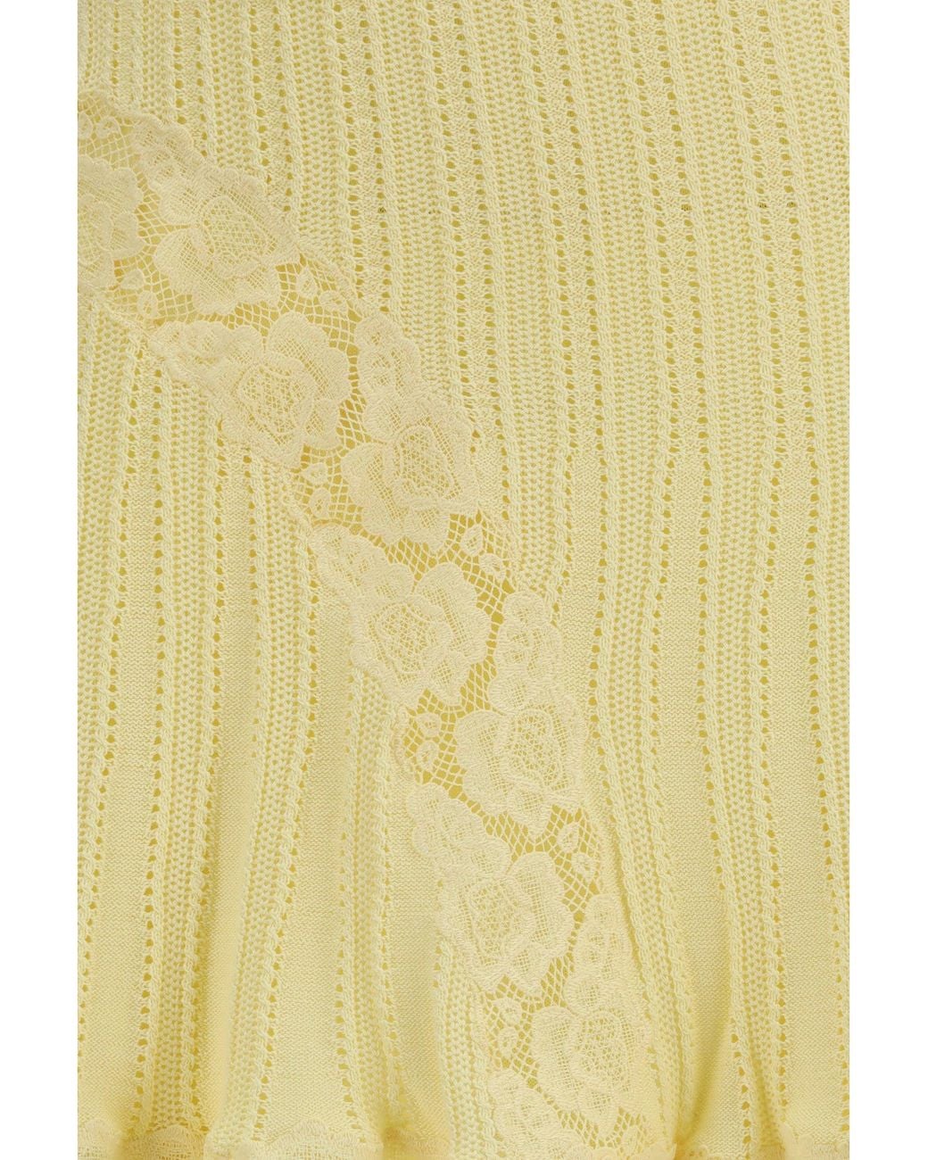 Self-Portrait Yellow Pointelle Knit Mini Skirt