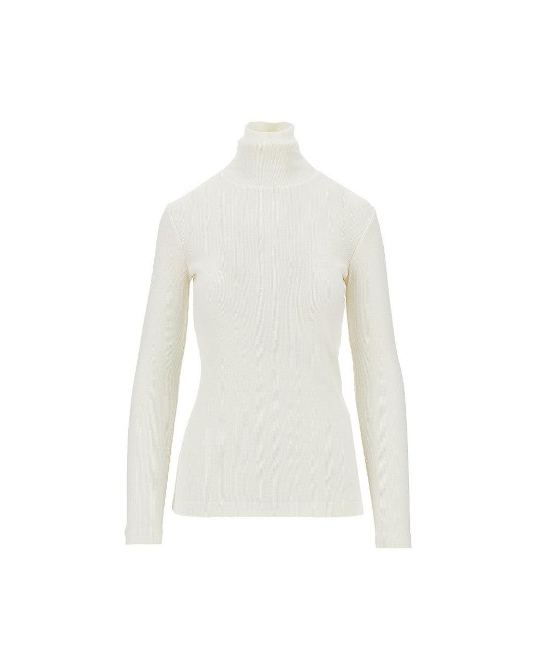 Max Mara White Wool Jersey Turtleneck Top