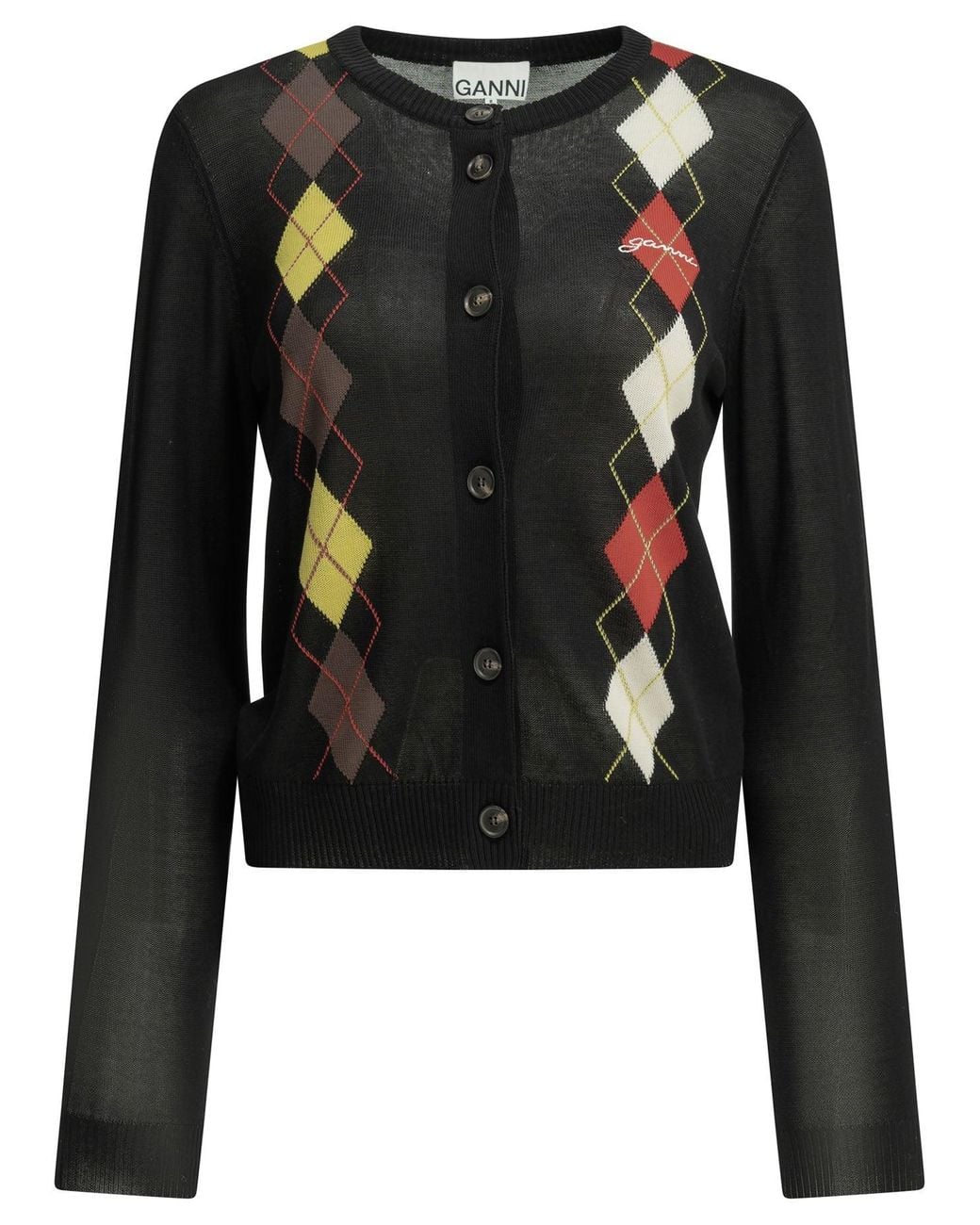 Ganni Black "Argyle" Cardigan