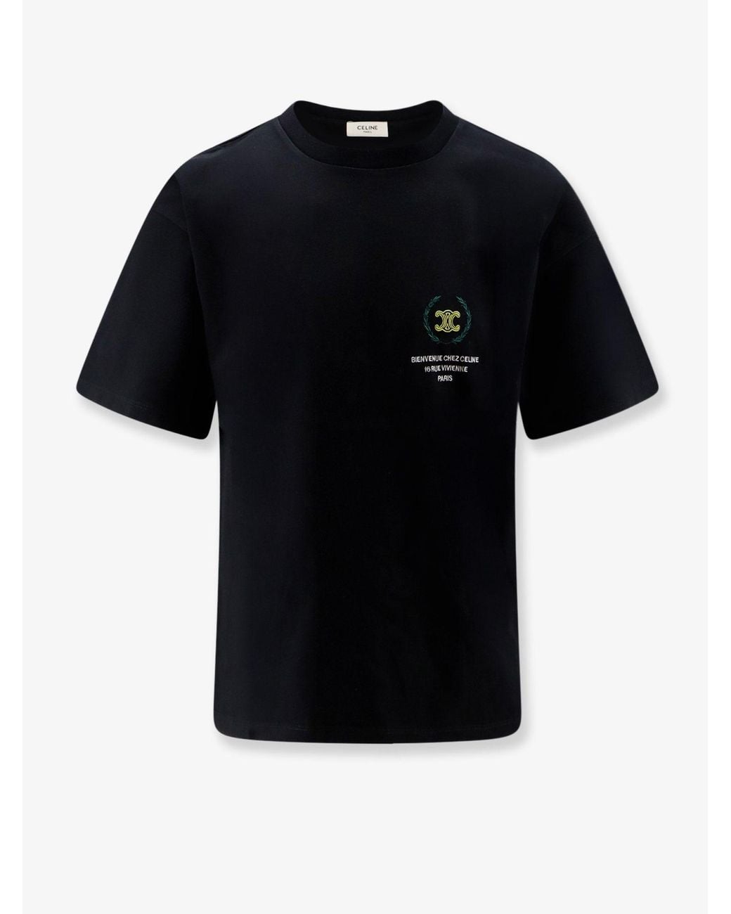 Céline Black Cotton T-Shirt With Iconic Embroidery for men