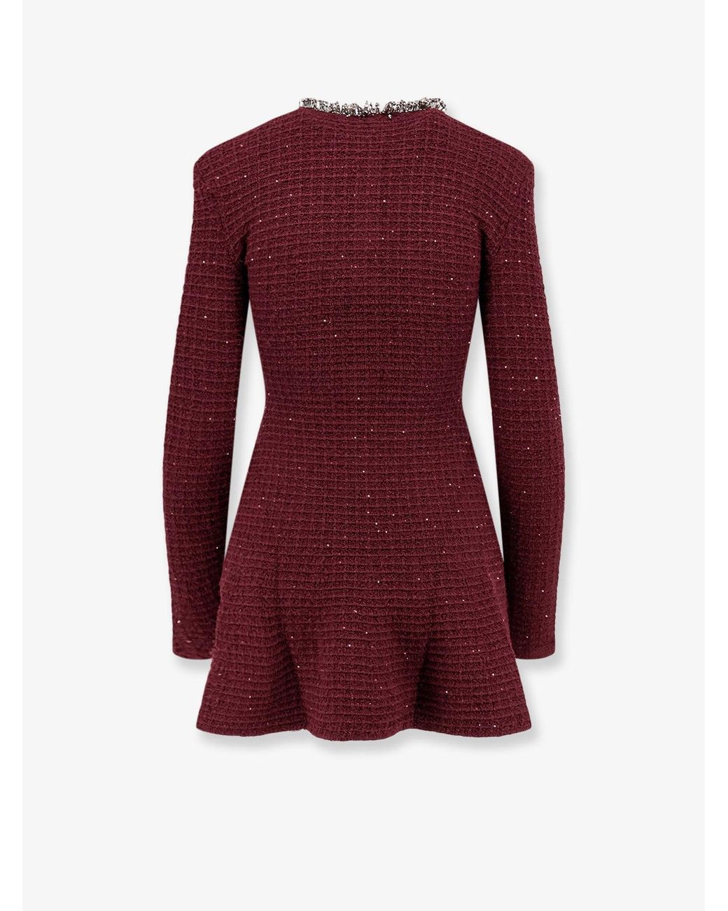 Self-Portrait Red Knitted Bordeaux Dress With Jewel Details