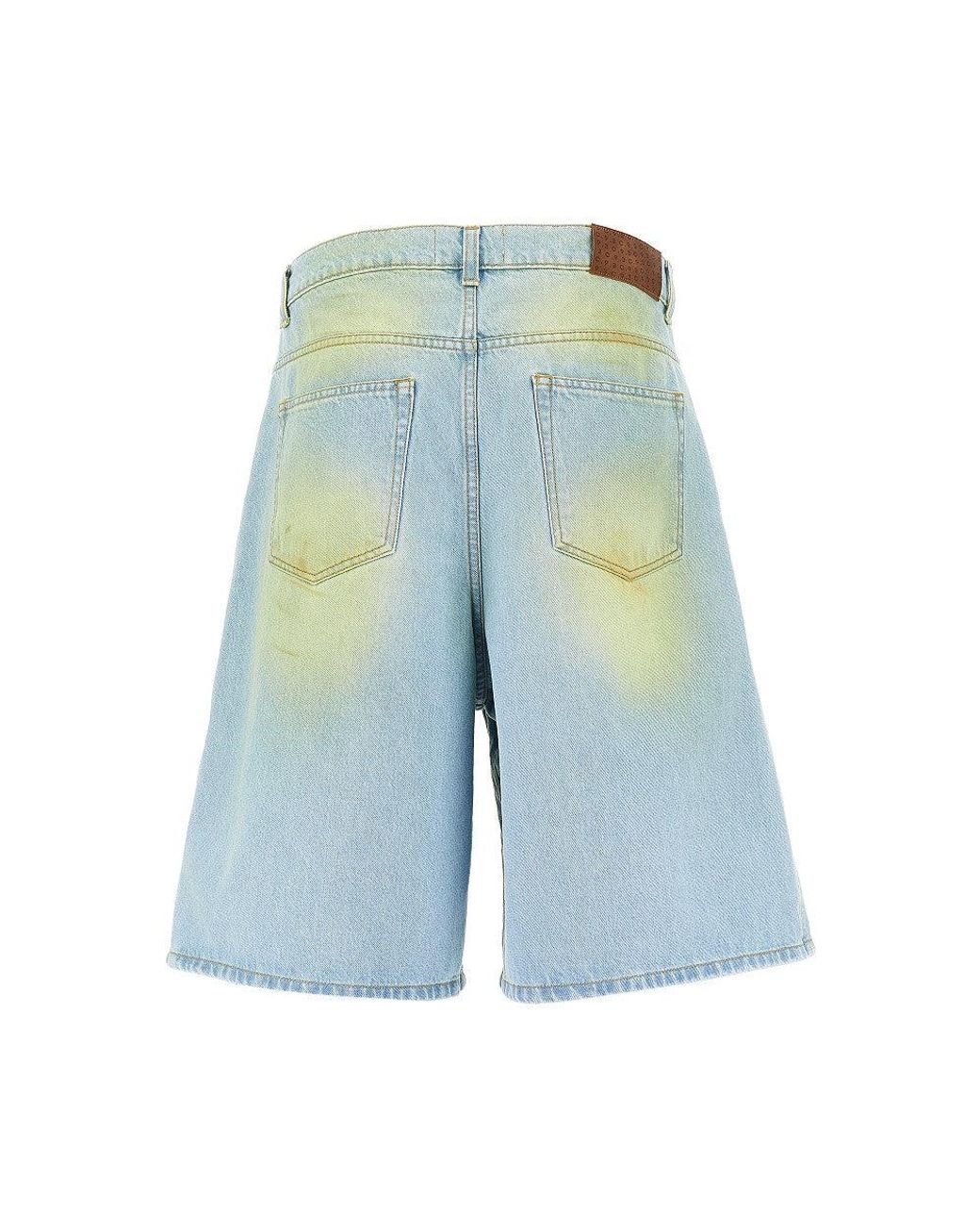 C.9.3 Blue Stained-Effect Denim Shorts for men