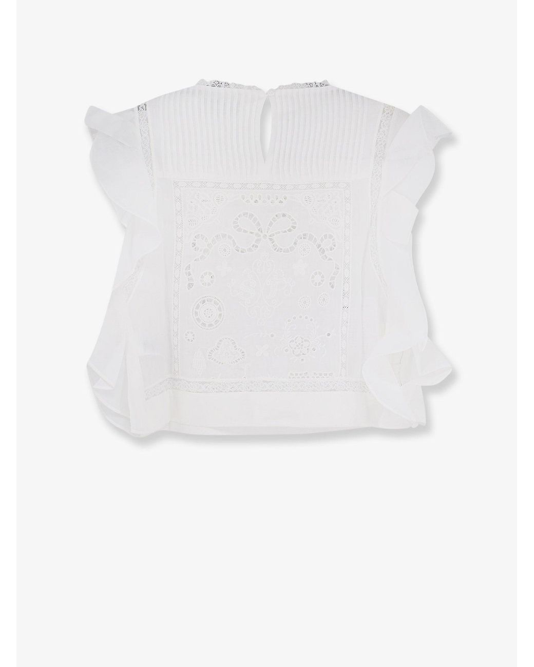 Self-Portrait White Self Portrait Ramie Top With Lace Inserts