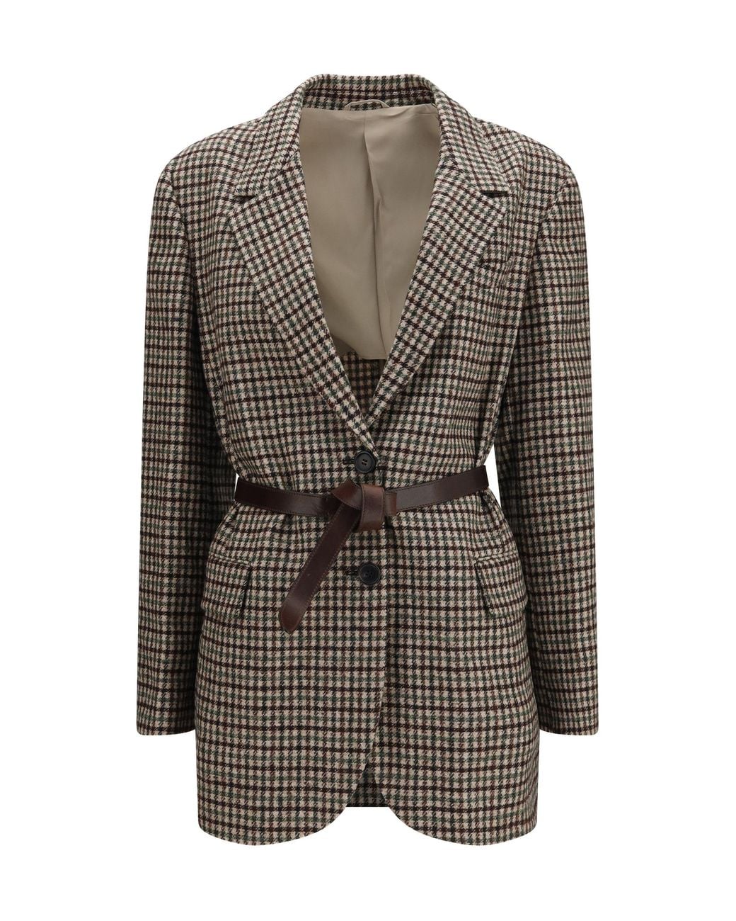 Brunello Cucinelli Gray Wool-Blend Blazer/Verde/Moro