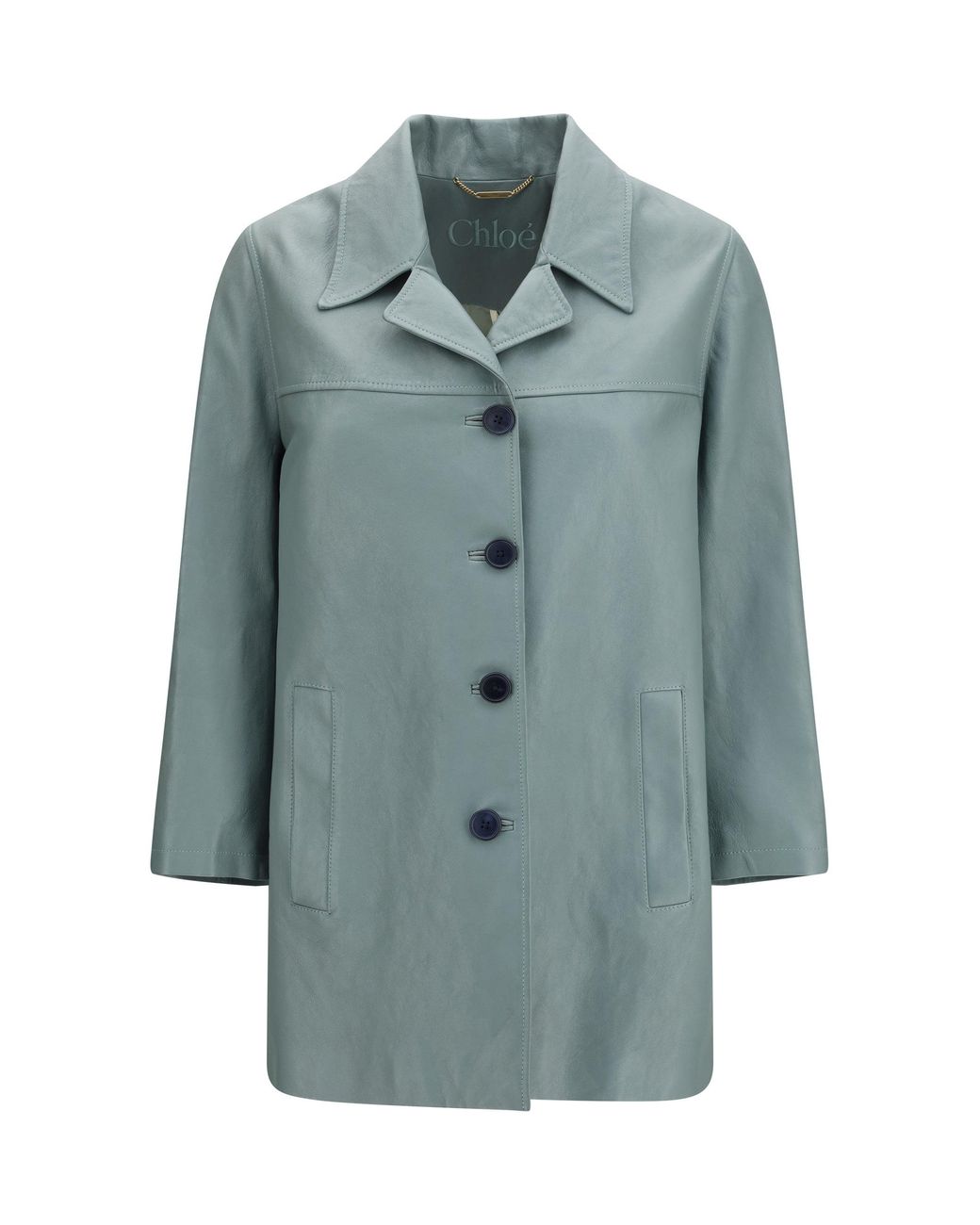 Chloé Blue Chloé Long Lambskin Leather Jacket