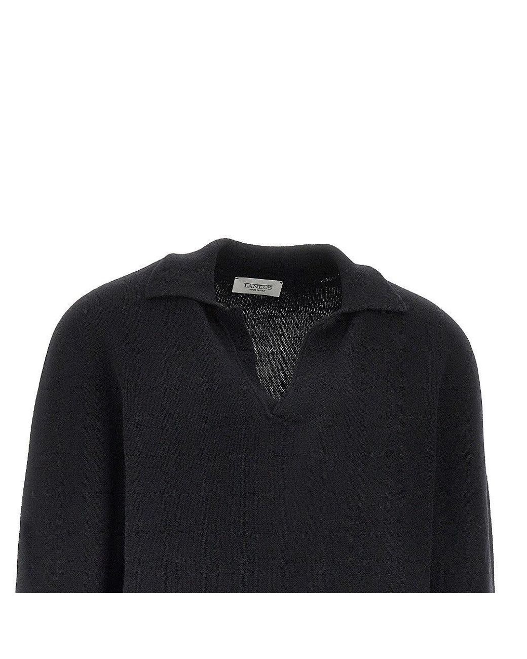 Laneus Black Merino Wool And Cashmere Polo Shirt for men