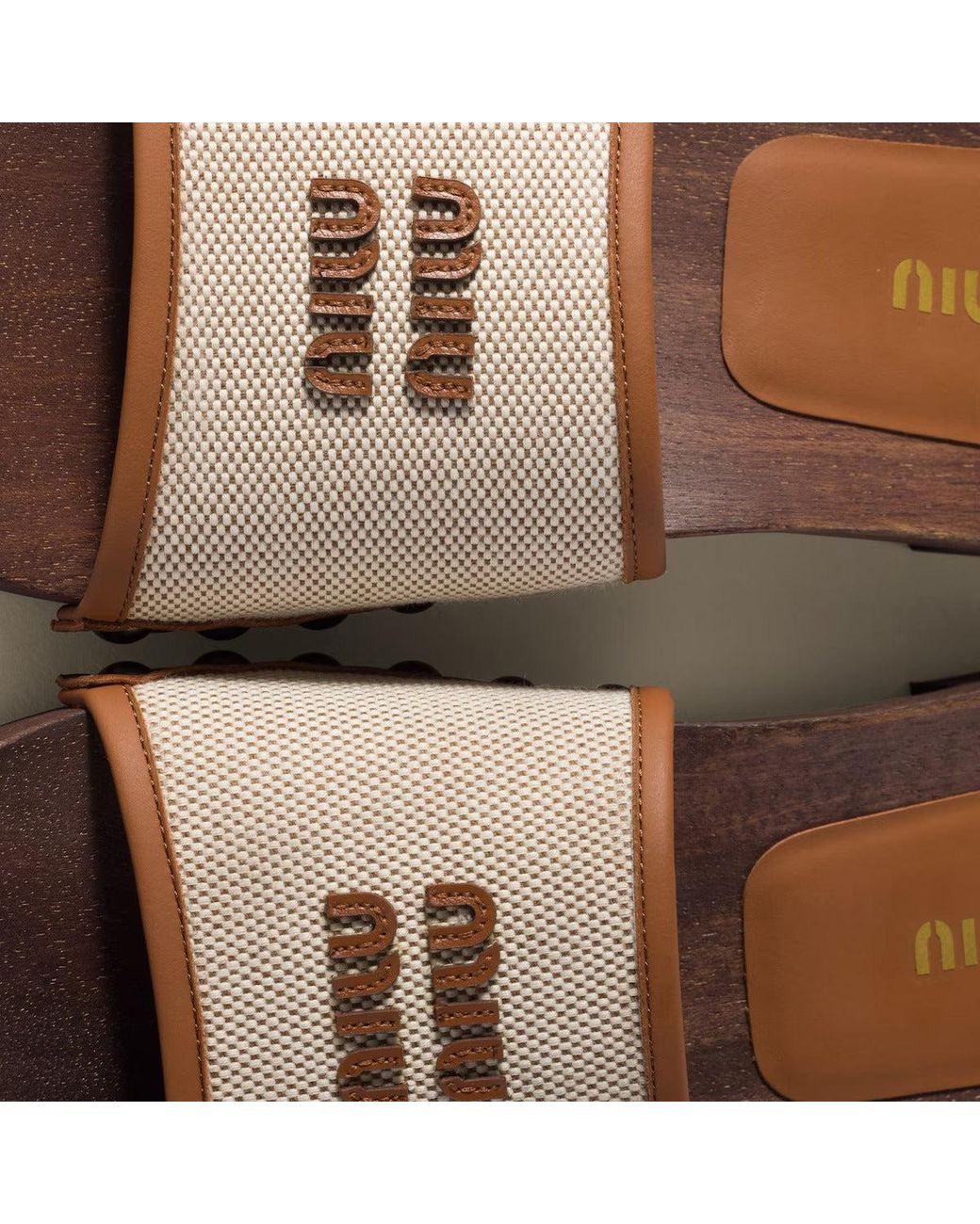 Miu Miu Natural Leather And Canvas Sandals