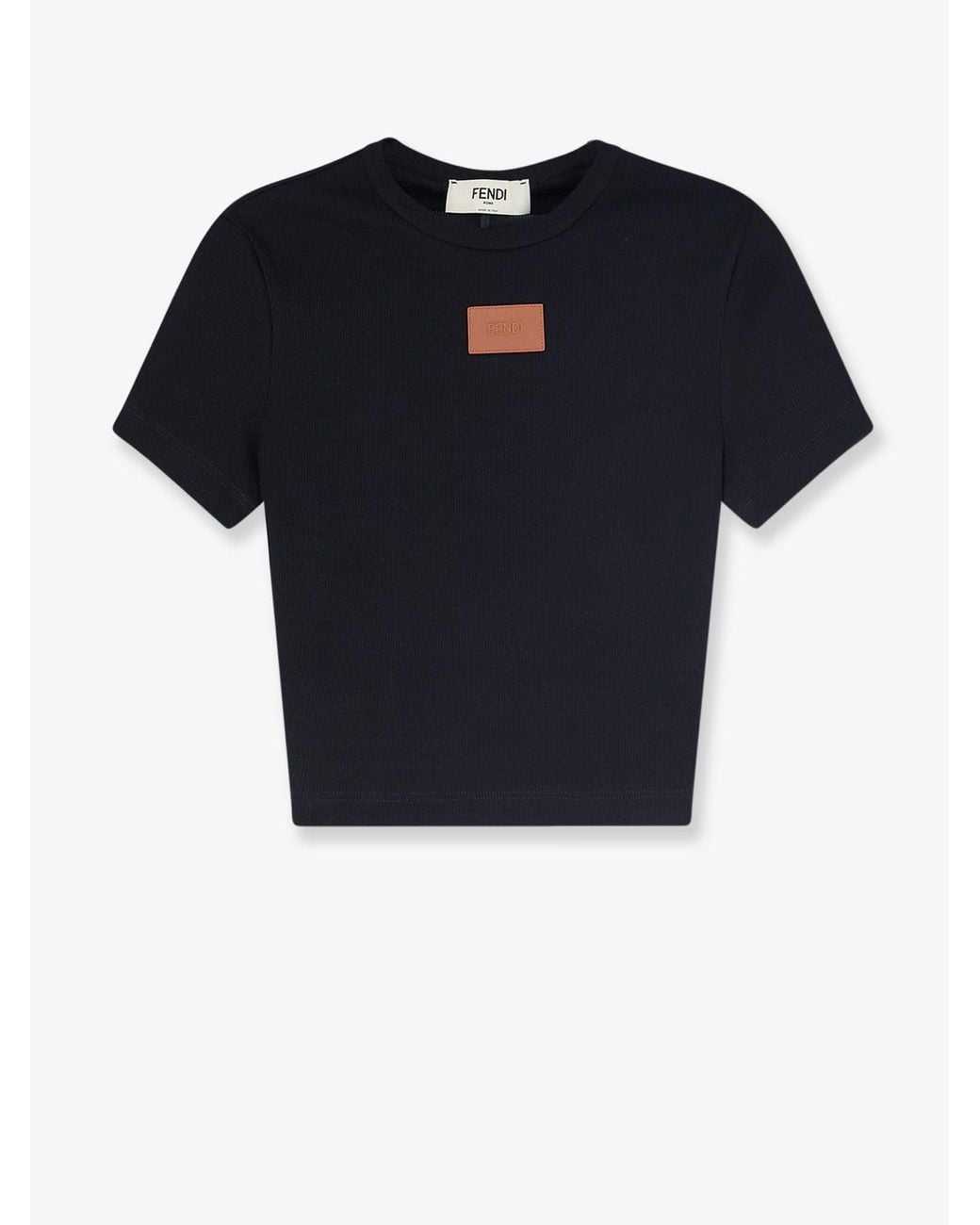 Fendi Blue Cropped Stretch Cotton T-Shirt