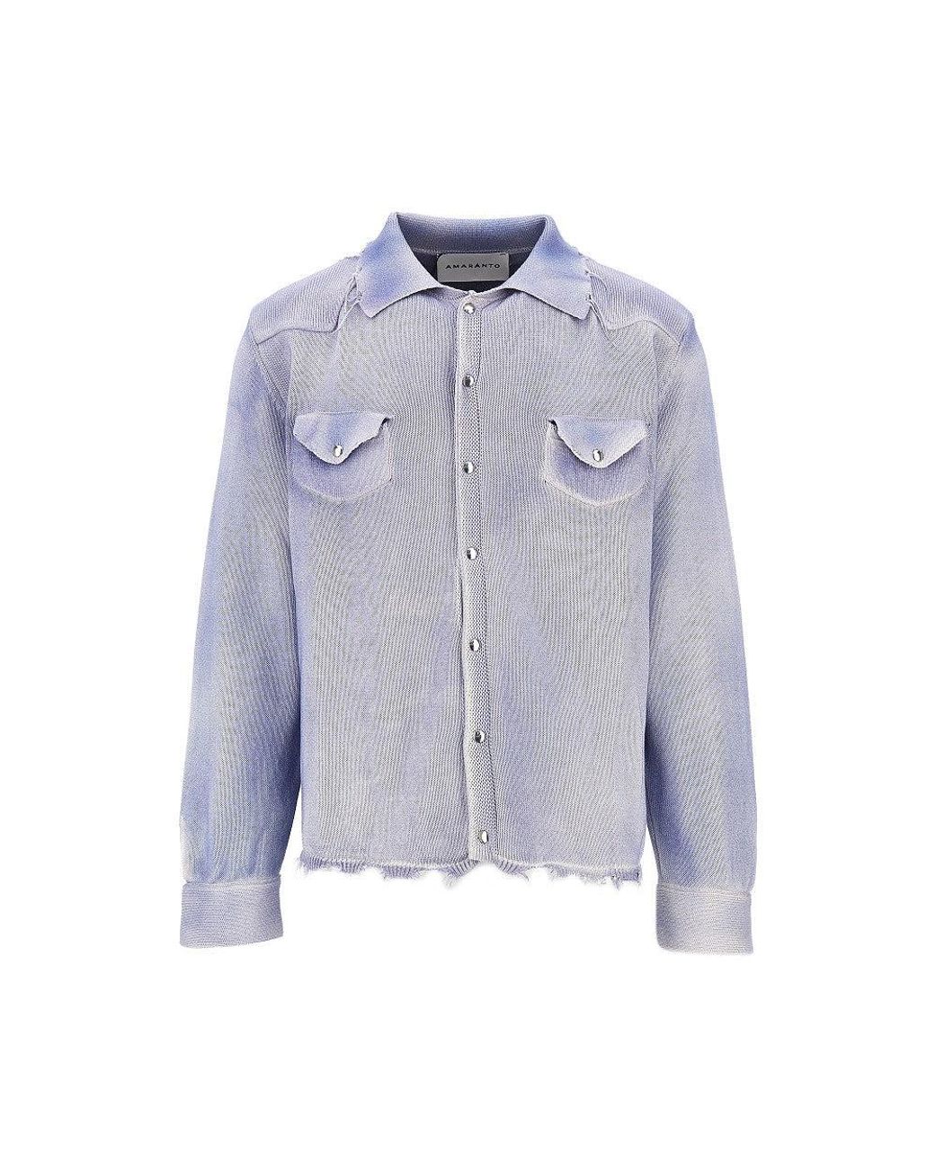 Amaranto Blue Distressed-Effect Knitted Overshirt for men