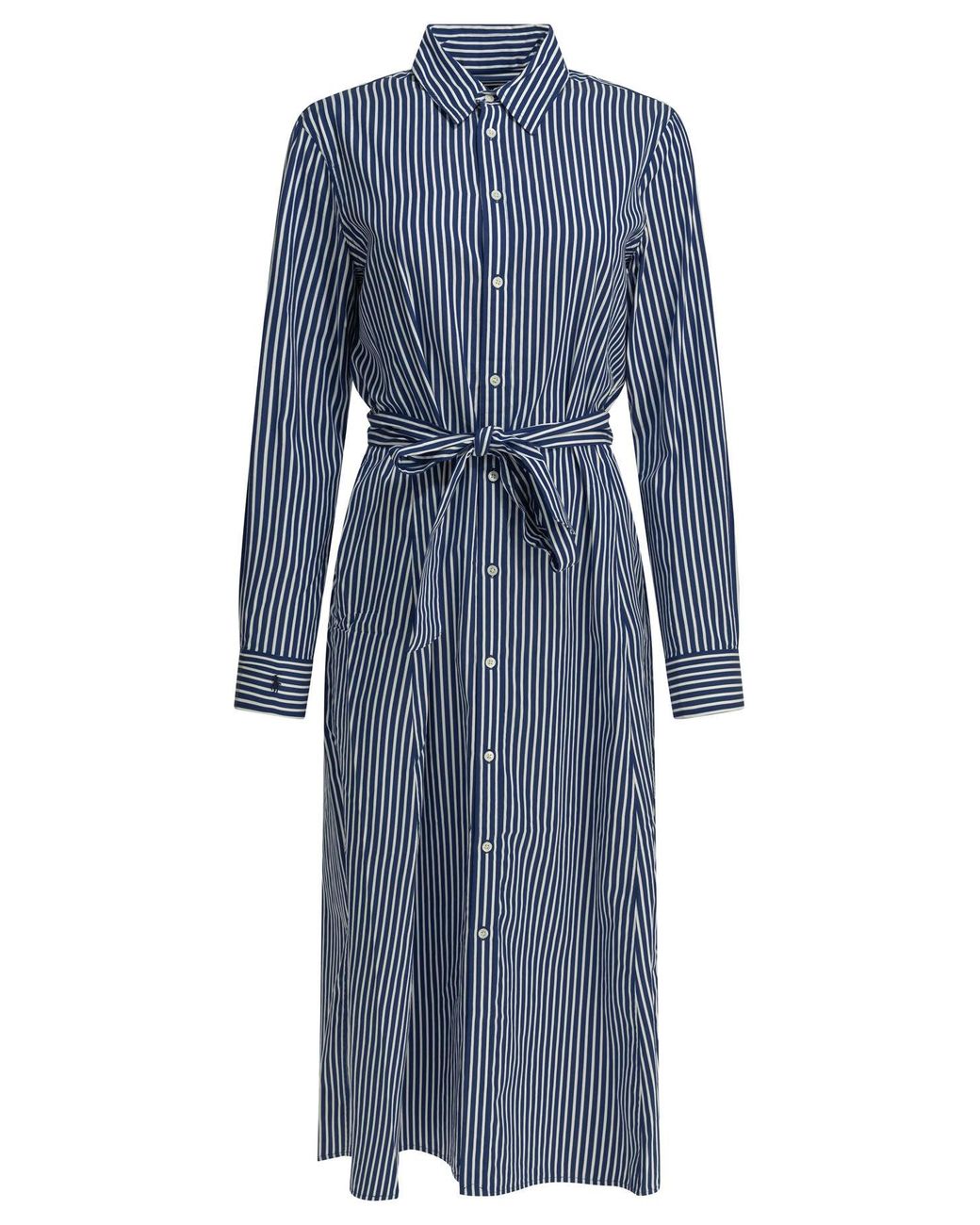Polo Ralph Lauren Blue Chemisier Midi Dress With Logo
