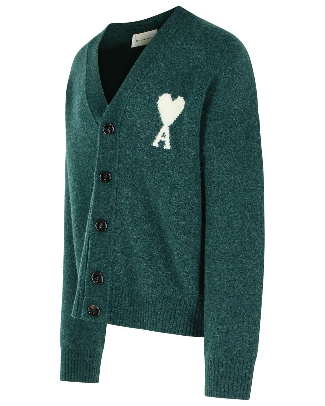 AMI Green Ami De Cœur Alpaca Cardigan for men