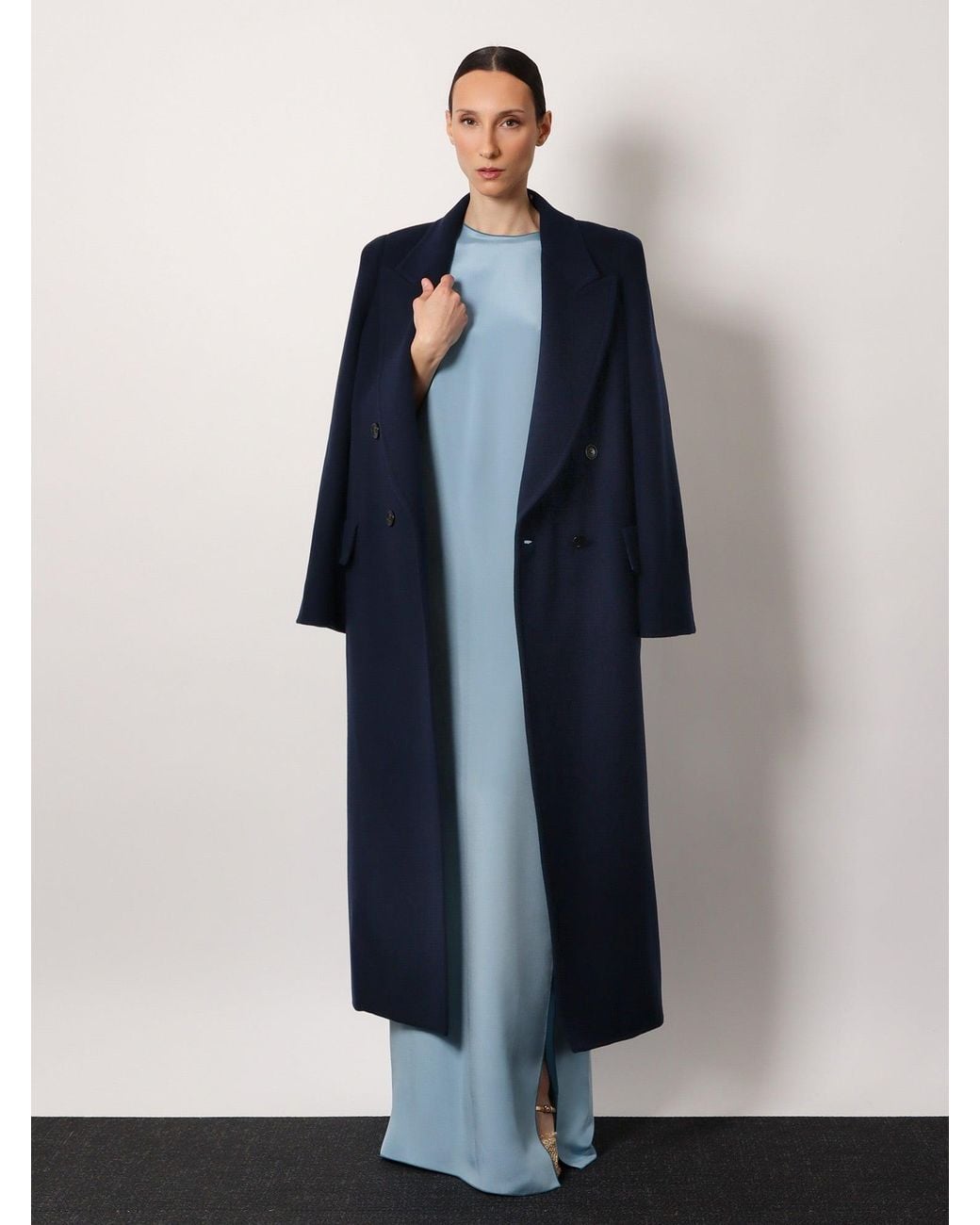 Max Mara Blue Albania 1234 Sfilata Virgin Wool And Cashmere Coat