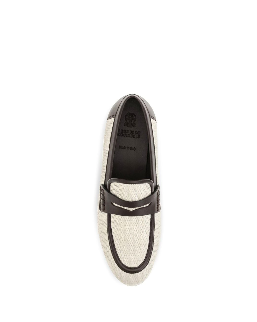 Brunello Cucinelli White Two-Tone Leather And Raffia Loafers