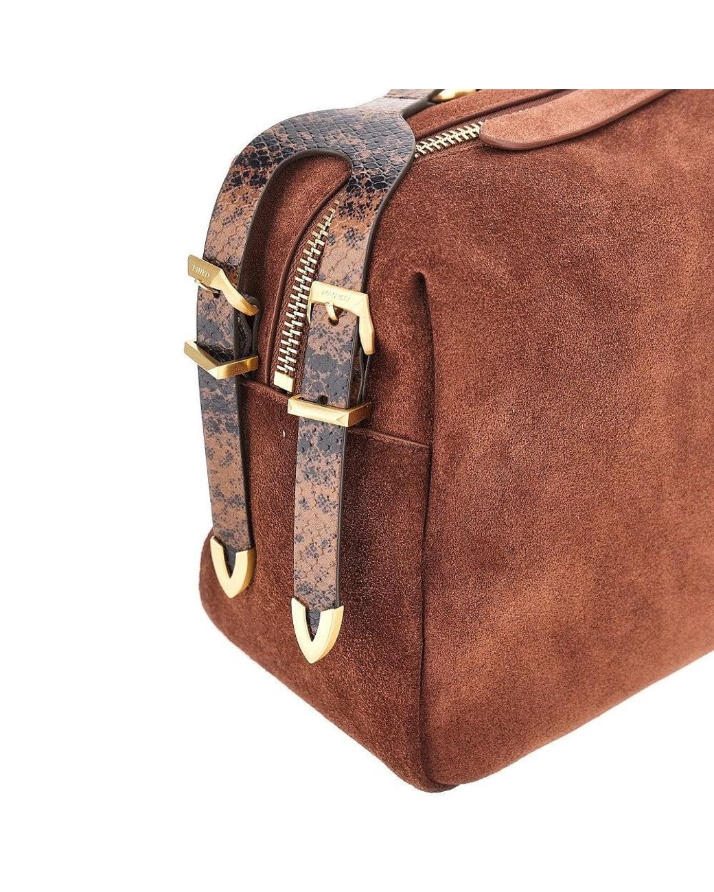 Pinko Brown Suede Leather Large 'Keeper' Shoulder Bag