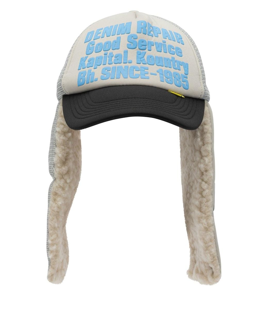 Kapital Blue Denim Repair Service Lumber Trucker Hat for men