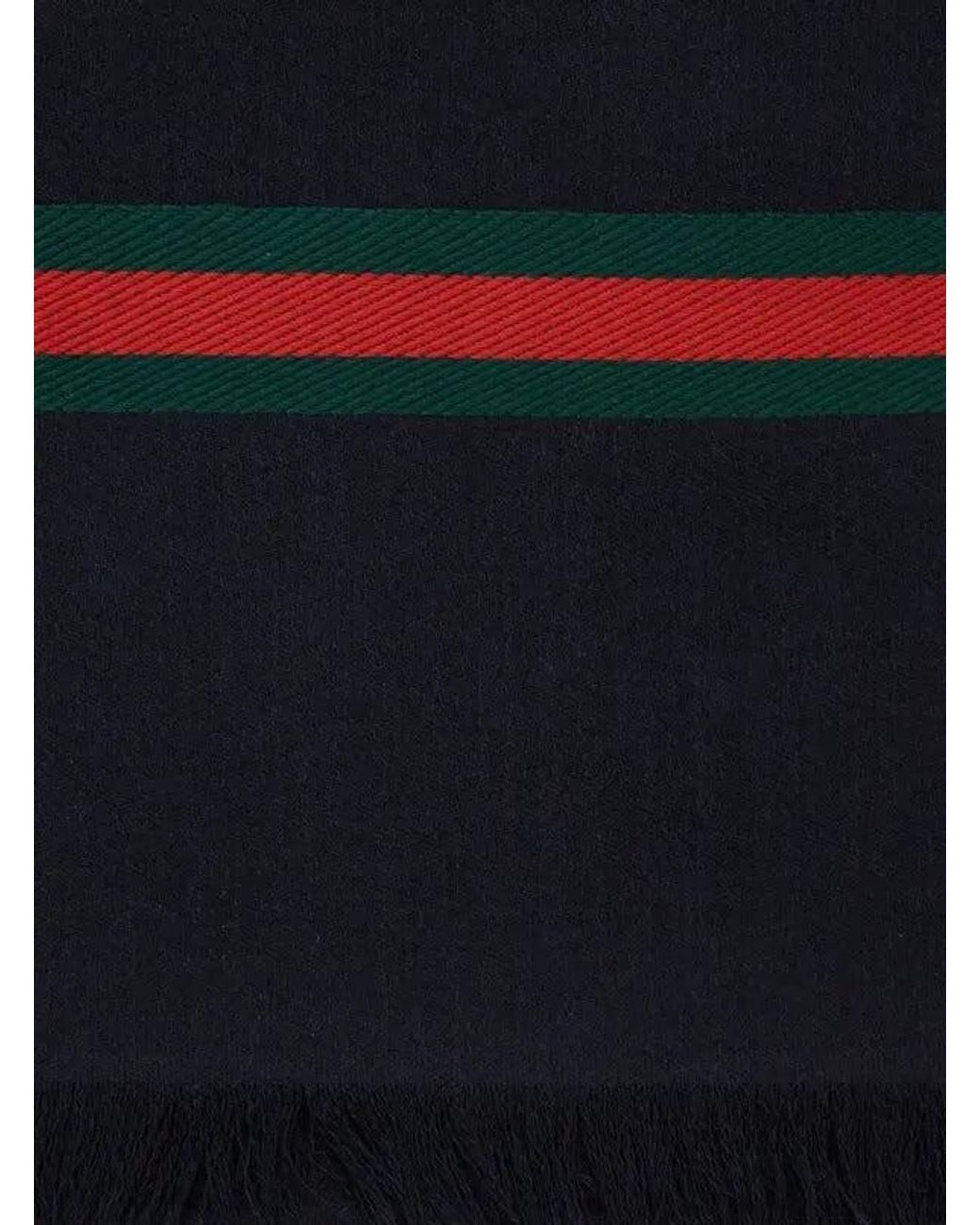 Gucci Blue Wool And Silk Scarf With Web Details for men