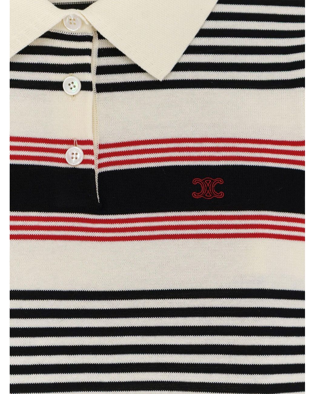 Céline White Striped Cotton Polo Sweater