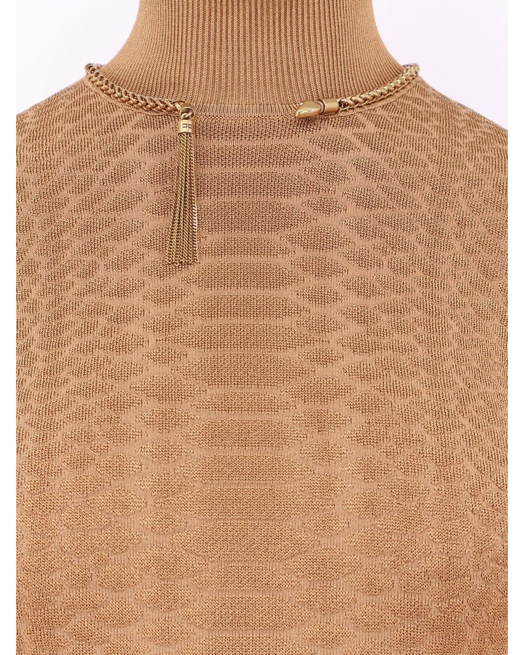 Elisabetta Franchi Natural Knitted Dress With Snake Detail