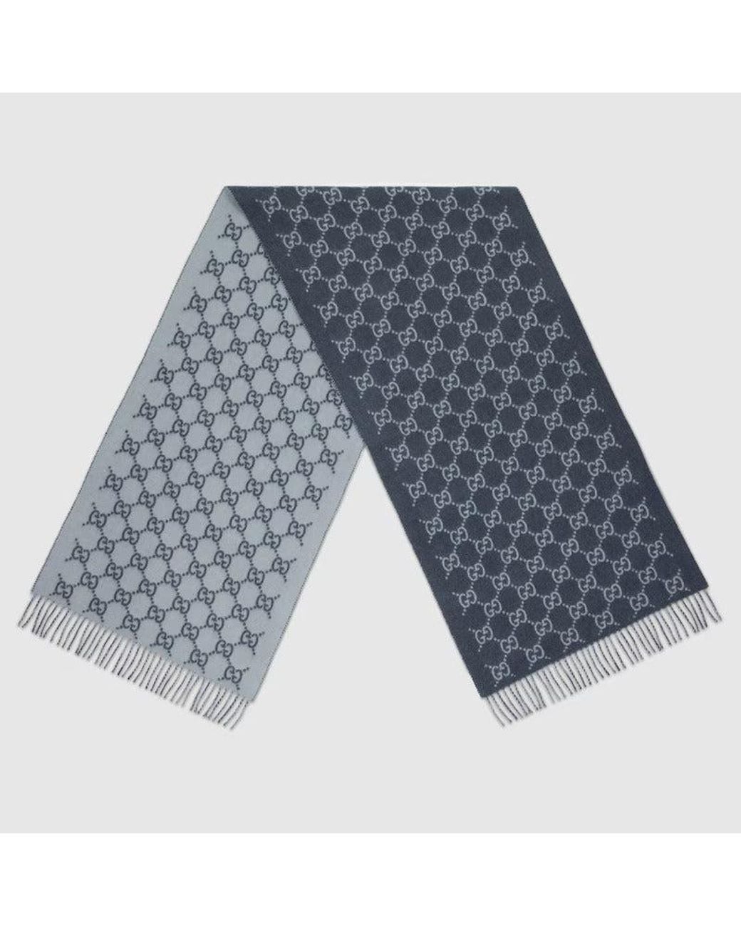 Gucci Blue Cashmere Scarf Gg for men