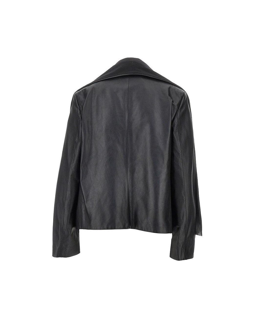 Totême Black Scarf Collar Leather Jacket